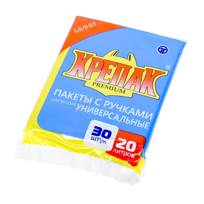 Мешки для мусора 20 л 30 шт стопа с ручками 10 мкм ПНД (Крепак)