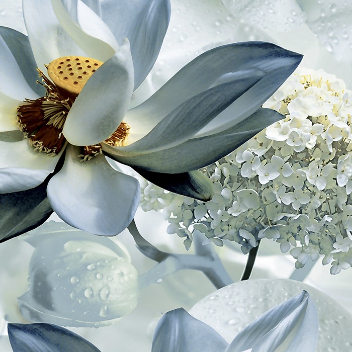 Клеенка н/ткани 1,37х20 м лотос/фон голубой `Grace-Глянец` STS3018 (ТМ)