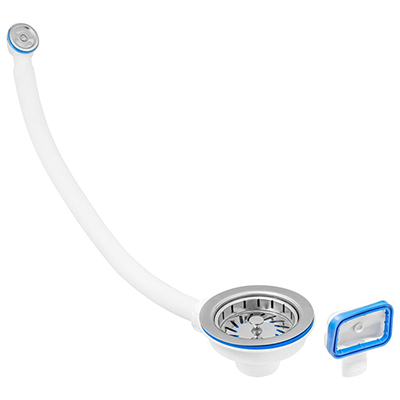 Выпуск 3½"в сборе, нерж.чаш.,пласт.втулка и шток. УНИВЕРС. (кругл. или прямоуг. подключение перелива)