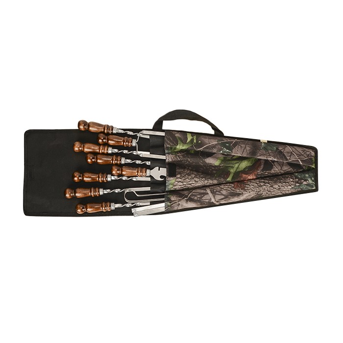 Набор шашлычный 'Шар' в колчане: 6 шампуров 650х10х2,5 мм+вилка-шампур+нож+таганок+2 шампура для грибов 2К-636