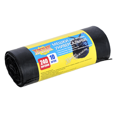 Мешки для мусора 240 л 10 шт рулон 40 мкм ПНД (Крепак)