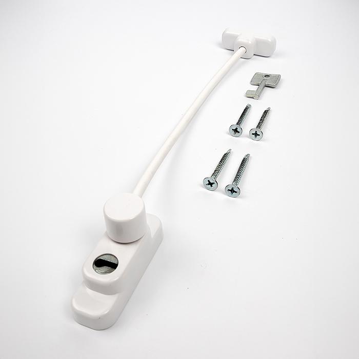 Замок блокирующий для пвх окон с тросиком, 1ключ, белый