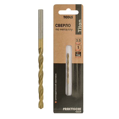 Сверло по металлу  3,5 мм Титан `PRAKTISCHE TOOLS` (уп. 1 шт) Blister