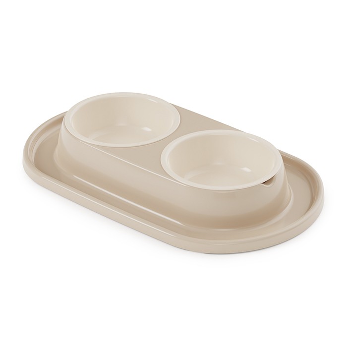 Миска для животных 0,3 двойная на подставке, бежевый м8495 (А)