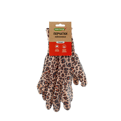 Перчатки нейлон облив нитрил с принтом леопард 'Praktische Home' G-111-9 с этикеткой-подвесом