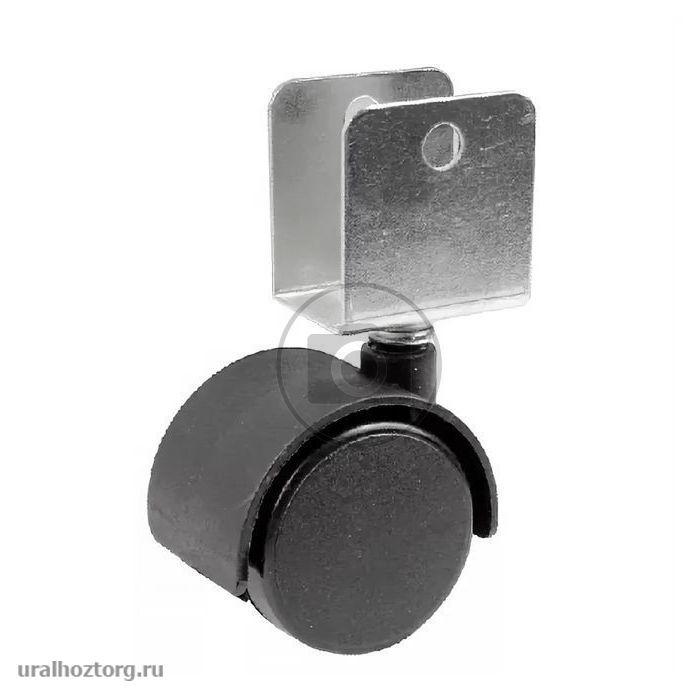 Опора колесная 40мм с П-образным кронштейном черная  [уп. 10шт].