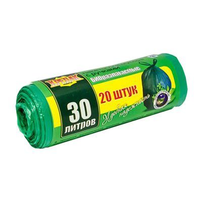 Мешки для мусора 30 л 20 шт рулон с ручками 11 мкм ПНД 'Био' зеленый (Крепак)