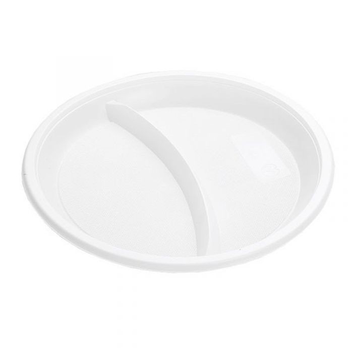 Тарелка одноразовая 2-х секц d=210 мм 12 шт/уп белая 'Мистерия' 