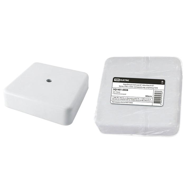 Коробка распаячная ОП, IP40, 100х100х29 мм, с клемной колодкой, белая, TDM, SQ1401-0908