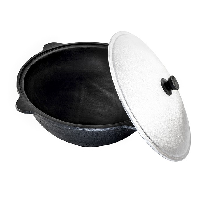 Казан чугун 10л плоское дно с алюм крышкой  (УТ)