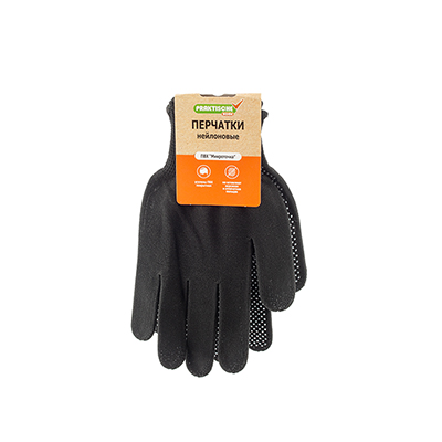 Перчатки  нейлон ПВХ `Микроточка` черные 'Praktische Home' G-104 с этикеткой-подвесом