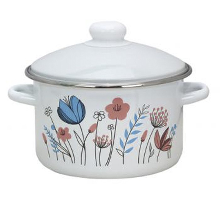 Кастрюля эмалир 3,0 л цилиндр `Цветочки` 01-Б1612/4 (Эмаль)