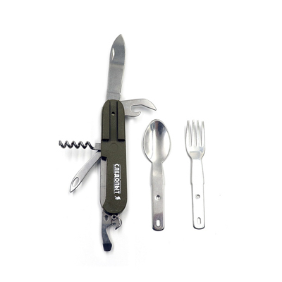 Мультитул 5 предметов + ложка, вилка в чехле 'Следопыт'