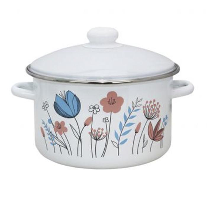 Кастрюля эмалир 4,0 л цилиндр `Цветочки` 01-Б1614/4 (Эмаль)