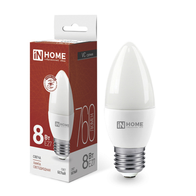 Лампа светодиодная LED-СВЕЧА-VC 8Вт 230В Е27 4000К 760Лм IN HOME