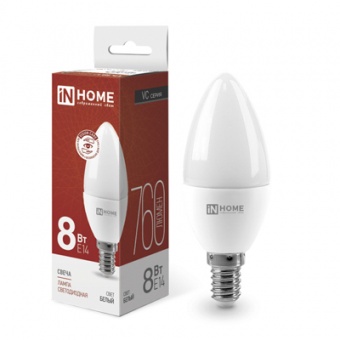 Лампа светодиодная LED-СВЕЧА-VC 8Вт 230В Е14 4000К 760Лм IN HOME