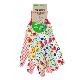 Перчатки садовые ХБ с принтом с ПВХ 'Точка' `Praktische Home` G-112-2 с этикеткой-подвесом