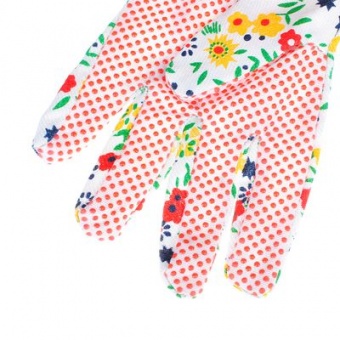 Перчатки садовые ХБ с принтом с ПВХ 'Точка' `Praktische Home` G-112-2 с этикеткой-подвесом