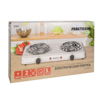 Плитка электрическая 2 конф тэн 2,0 кВт белая 5703 (PRAKTISCHE HOME)