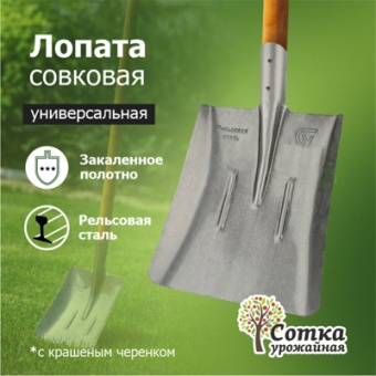 Лопата совковая ЛСП рельс.сталь `Урожайная сотка` универсальная с ребр.жест с краш дер/чер S501-4