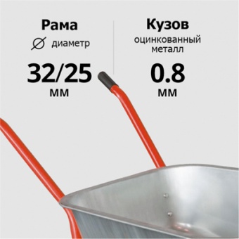 Тачка строительная  'ЧИБИС' 110л/320кг усил (2 пневмокол 3.25-8 оц кузов 0,8 мм неразб рама) 2.110.320