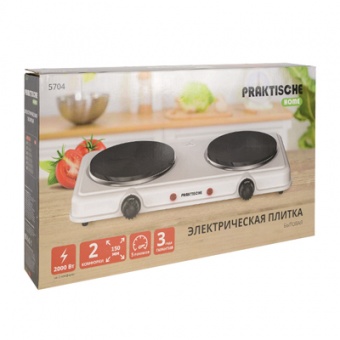 Плитка электрическая 2 конф чугун 2,0 кВт белая 5704 (PRAKTISCHE HOME)