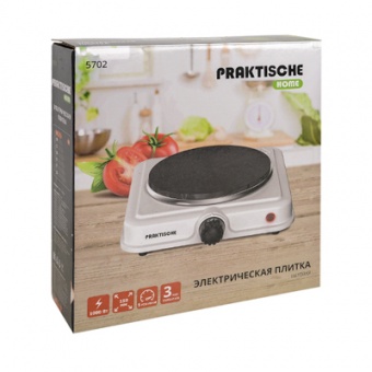 Плитка электрическая 1 конф чугун 1,0 кВт белая 5702 (PRAKTISCHE HOME)