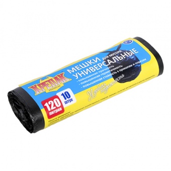 Мешки для мусора 120 л 10 шт рулон 15 мкм ПНД (Крепак)