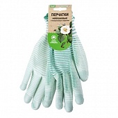 Перчатки нейлон полоска облив полиуретан зеленые 'Praktische Home' G-117 с этикеткой-подвесом