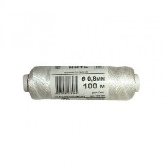Нить капроновая, крученая 3 пр., d=0,8 мм, катушка 100 м, белая